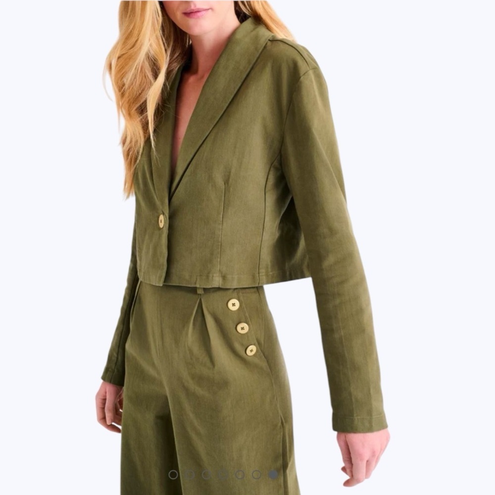 Splendid NWT Cropped Blazer Single Button Size XL Olive Green - Picture 4 of 13